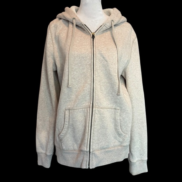 Women's Hoodie Jacket Zip Up Size L Cream and White Athletic Winter Fall - Picture 1 of 9